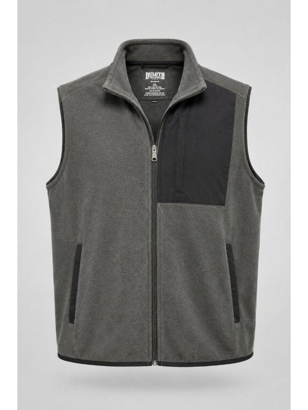 Duluth Trading Mens 4XL Fleece Vest Gray Nylon Trim Full Zip Relaxed Big Tall